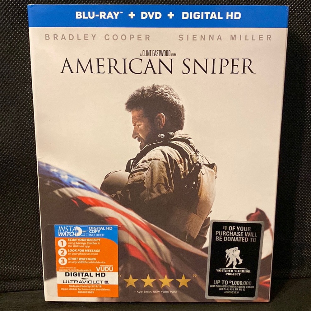 Warner Brothers “American Sniper” Blu-ray +DVD+ Digital ” rated R- used